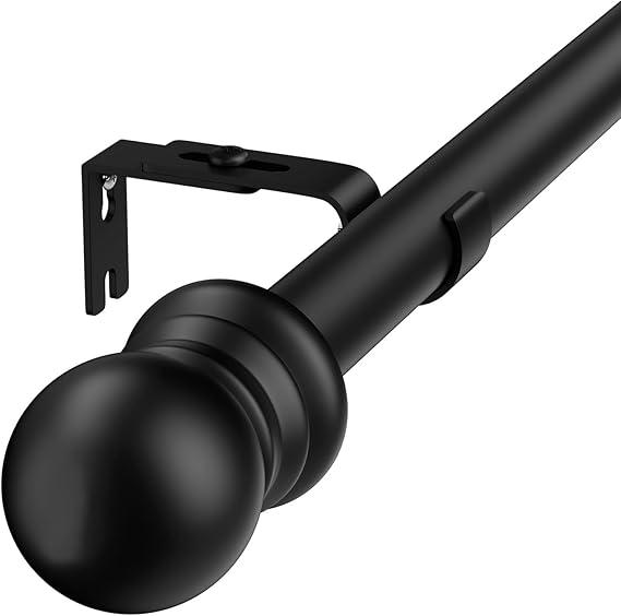 HOSKO 1 Inch Black Curtain Rods - Curtain Rods for Windows 66 to 120 Inches - Including Three Mounting Metal Brackets (Black)