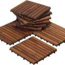Bare Decor EZ-Floor Interlocking Flooring Tiles in Solid Teak Wood Oiled Finish (Set of 10), Long 9 Slat (10 sq ft)