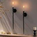 Tim&Lin Wall Sconce Candlestick Holder Set of 2, Large Black Scepter Gothic Design Metal Wall Candle Holder, Home Wall Decoration for Living Room, Bathroom, Dining Room
