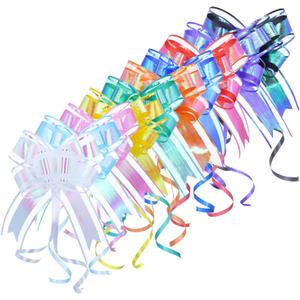 Bows for Gift Wrapping, Iridescent Colorful Pull Bow Assortment (10 Unique Colors, 6 Inches), Perfect Decoration for Gift Basket, Boxes, Birthdays, Weddings, Christmas, Easter
