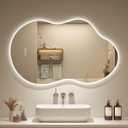 OKPAL Irregular Backlit Bathroom Mirror with Lights 40 x 24, Asymmetrical Cloud Led Lighted Vanity Mirror for Wall, Anit-Fog, Dimmable, Memory Function (Horizontal/Vertical)