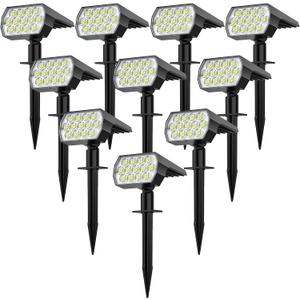WELALO Solar Spot Lights Outdoor, [10 Pack/52 LED/3 Modes] Solar Landscape Spotlights, Solar Powered Security Lights, IP68 Waterproof Wall Lights for Outsides Walkway Yard Garden Driveway(Cool White)