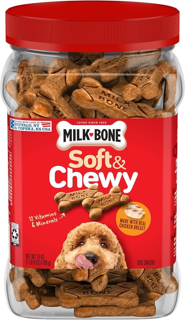 Milk-Bone Soft & Chewy Dog Treats, Made with Real Chicken, 25 Ounce Canister (EXP 08/18/26)