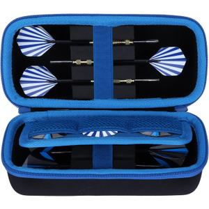 Hard Case Compatible with Steel or Soft Darts Set, Storage Holder Fits Dart Tips Shafts Flights and Accessories (Black + Blue Case)