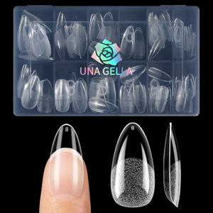 UNA GELLA Medium Almond Nail Tips, 12 Sizes Gel Nail Tips Almond Shape, 120Pcs Pre-file Soft Gel Nails Tips Clear Acrylic Fake Nails Full Cover Nails Tips for Nail Extensions DIY Salon Long Lasting