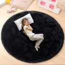 junovo Round Rug 5x5 Feet Fluffy Soft Area Rugs for Kids Girls Room Princess Castle Plush Shaggy Carpet Cute Circle Nursery Rug for Kids Girls Bedroom Baby Room Home Decor Circular Carpet, Black