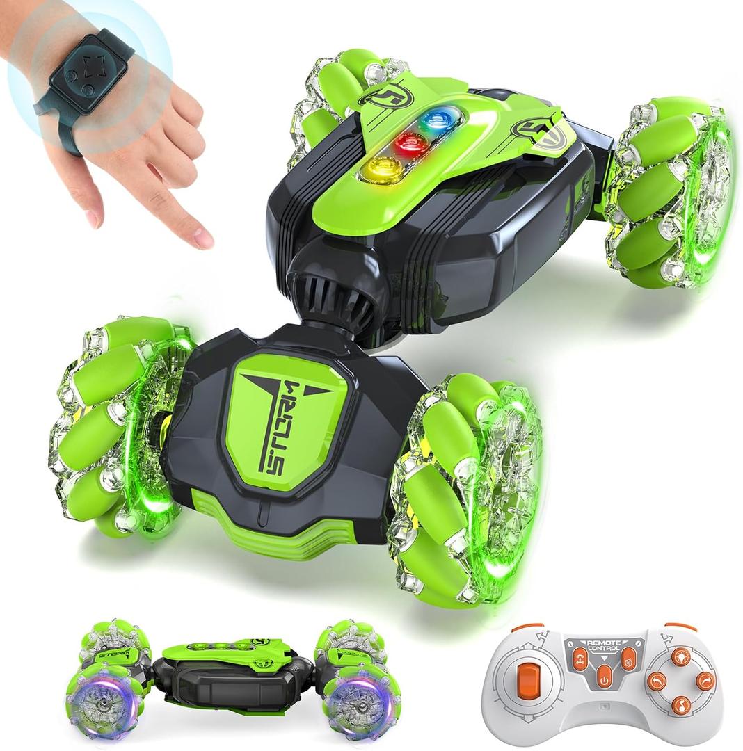 Gesture Sensing Rc Stunt Car,Remote Control Car 2.4ghz 4wd 360 Degree Rotating Transform with Lights Music,Kids Toys for Boys 4-7,3-6 Year Old Boy Birthday Gift & 3-12 Best Gift for Kids (Green)