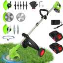 ALSO GO Cordless Weed Wacker, Electric Grass Trimmer with 2pcs 21V Batteries, 3 in 1 Stringless Trimmer, Battery Powered Lawn Edger with Wheels, Lightweight Brush Cutter for Garden Yard Lawn (Green)