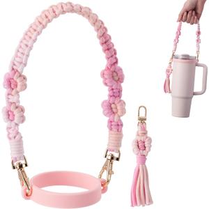Water Bottle Handle Strap Compatible with Stanley Cup, Hand-Woven Water Bottle Carrier Lanyard, Reusable Silicone Holder Accessory for 10-40oz Stanley Water Bottle