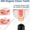 Ultrasonic U Shaped Toothbrush for Adults, Electric Toothbrush for 360-degree Cleaning with Wireless Charging, Waterproof IPX7, 3 Modes for Teeth Whitening(Black)