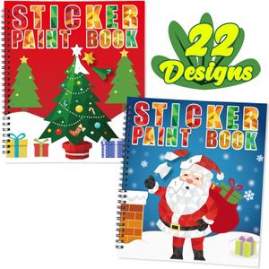 90shine 2PCS Christmas Crafts for Kids Ages 4-8 Sticker Paint Books Gifts Create 22 Pictures