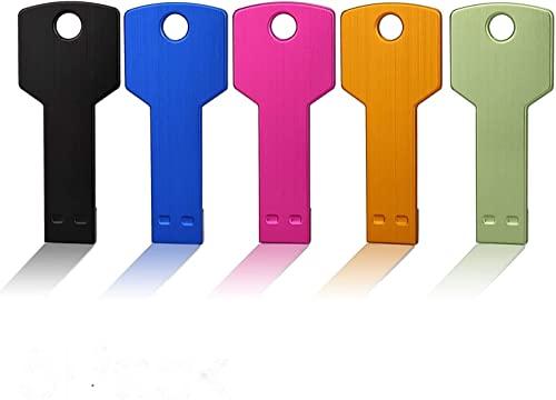 JUANWE 64GB USB Flash Drive Bulk 5 Pack, Key Shape Mix Color Thumb Drive Metal Jump Drive 2.0, Mutipacks Memory Storage Stick Portable Waterproof Pendrive, Ideal Zip Drive for Data Backup & Transfer