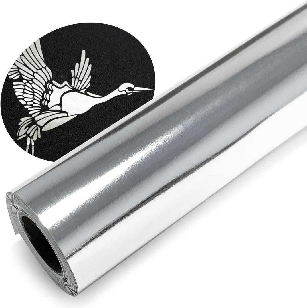 Metallic Foil HTV Vinyl Roll - 12" x 5ft Silver Chrome Iron on Vinyl for Cricut or Silhouette Cameo Cutter Machines, Easy to Cut & Weed DIY Heat Press Design for T-Shirts Fabric (Sliver)
