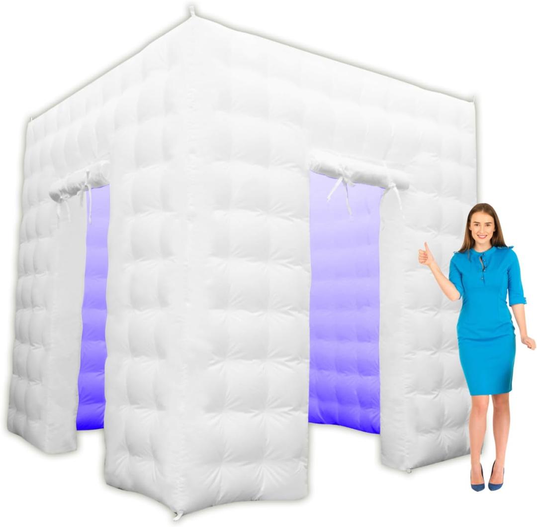 Inflatable Photo Booth Enclosure2 Doors White 8.2x8.2x8.2ft,Inflatable Photo Booth Built-in LED Light Strip and Blower for Party Wedding Event