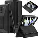 for Samsung Galaxy Z Fold 5 5G Case with [Fold5 Edition S-Pen Slot], Military Armor Cases Full Body Protective Anti-Scratch Hard Slim Leather Bracket Case with Screen Protector (Black)