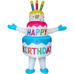 Funny Inflatable Birthday Cake Costume Cosplay Blow-Up Suit/Outfit for Adult/Birthday/Halloween/Christmas, 160cm to 185cm