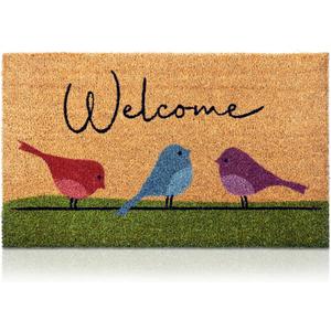 Colorful Birds - 17"x29" - Coir Door Mat with Heavy Duty Backing - Welcome Mats for Entryway, Porch - Anti-Slip PVC & Coconut Fiber Surface - Natural Home Accessories, Minimalist Original Design