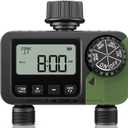 Sprinkler Timer 2 Outlets, Programmable Water Hose Timer with Rain Delay/Manual/Automatic Watering System, Outdoor Digital Auto Irrigation for Garden Yard Lawn with Large Display(Black+Olive Green)
