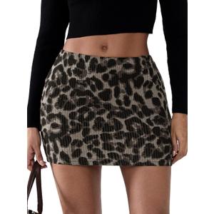 EXLURA Women's Leopard Print Mini Skirt High Waist Sexy Cheetah Skirts Trendy Pencil Bodycon Short Skirts Concert Outfit 2025 (XL)
