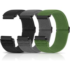 Compatible with 16mm 18mm 19mm 20mm 22mm 24mm Watch Bands Quick Release Replacement Wristband,Adjustable Stretchy Nylon Solo Loop Straps Fabric Braided Sport Elastic Bands for Men Women (Black+Grey+Army Green)