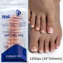 2 x 120Pcs Toe Nail Tips - Maigitur White Short French Tip Toenail Press Ons,Nude Soft Gel Toe Nail Tips, Soak Off Press On Toenails Square Fake Toes for Women Girls Manicure No Glue Stickers 02