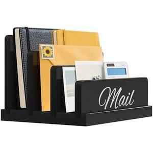KISENG Mail Organizer for Desk,Wooden Mail Holder with Divider, 3-Slot Letter Sorter File Holder,Vertical Bill Organizer for Desktop Document/Notebook/Filing/Folders/Paper