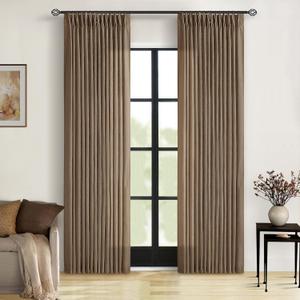 Brown Pinch Pleated Linen Curtains 84 Inches Long 2 Panels Set Living Room Dining Pinch Pleat Back Tab Light Filtering Boho Farmhouse Bedroom Window Curtain Drapes 84 Inch Length Dutch Cocoa