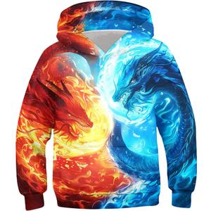 Ahegao Big Boys Orange Flame Sweatshirts Size 12-14 Kid 3D Print Pullover Youth Blue Dragon Hoodies Teens Fashion Long Sleeve Sweater