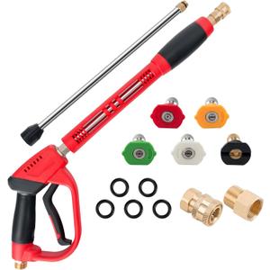 High Pressure Washer Gun 5000 PSI, Power Washer Gun with Replacement Wand Extension, 5 Nozzle Tips, 1/4''Quick Connect Plug and M22-14mm & M22-15mm Fitting, 40 Inch
