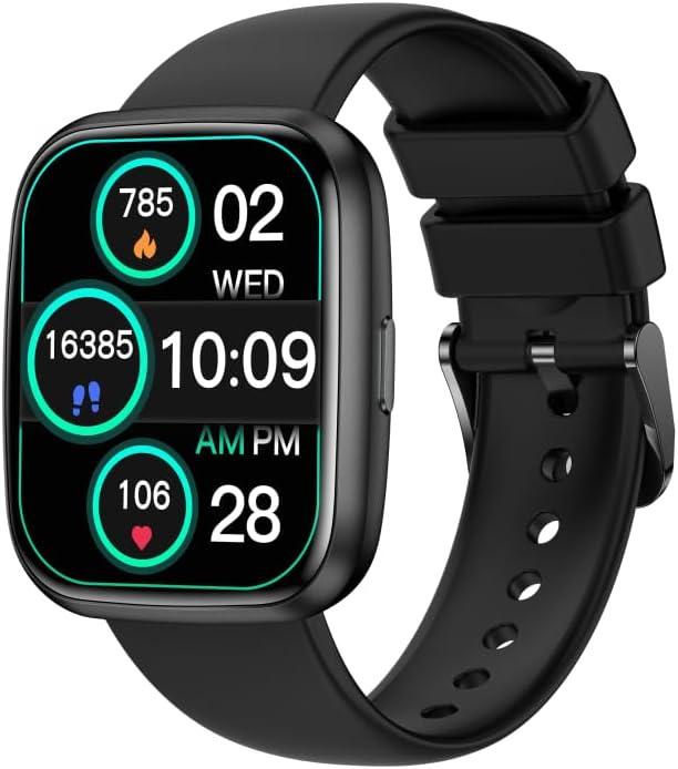 Smart Watches for Men/Women, 1.75" Bluetooth Call, AI Voice Smartwatch, 24/7 Heart Rate Monitor, Blood Pressure/SpO2/Sleep Tracker, IP68 Waterproof, 100+ Sports Fitness Tracker for Android iOS Black