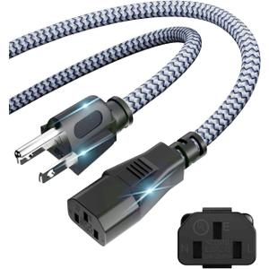 Power Cord-3 Prong Power Cable 10A 250V AC Power Cable 6.6FT/2m Nylon Braided Replacement 3 Pin Power Cord for Computer, Monitor, Printer,TV, PC,Projector,Power Supply Cable
