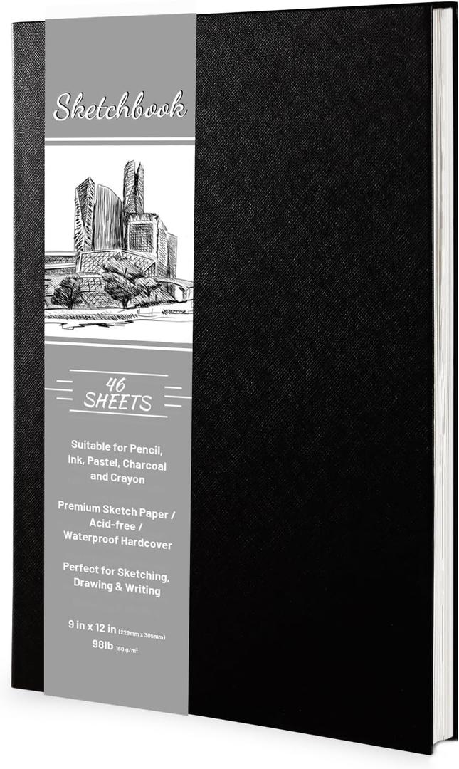 Hardcover Sketch Book 9" x 12", Sketchbook Drawing Pads, 160GSM Thick Smooth Sketching Paper 46 Sheets/92 Pages, Micro-Perforated Pages