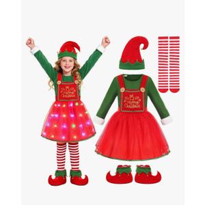 Elf Costume for Girls Kids Christmas Girl Light Up Elf Dress, Size M
