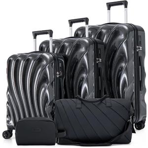 Cosbarn Luggage Sets 5 Piece Suitcases with Wheels, Suitcase Set, ABS+PC Hardshell Luggage set with Phone Holder Durable Travel Luggage with TSA Lock Spinner Wheels Black