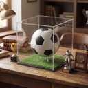 Novabright Soccer Ball Display Case Transparent Acrylic Full Size Soccer Ball Display Holder with Grass Turf Self Assembly Acrylic Case Protection Dustproof Showcase