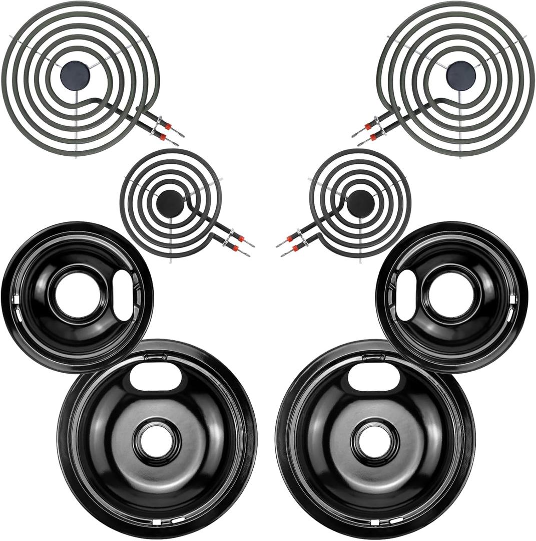 Electric Stove Drip Pans,Drip Pans for Electric Stove W10290353(6") W10290350(8") and Electric Stove Burner MP15YA(6") MP21YA(8") Compatible for Whirl-pool Ken-more May-tag Ama-na etc by MIFLUS (Black set-4*8inch and 4*6inch)