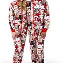 Giggling Getup Matching Pajamas for Couples, Christmas Pajamas for Women and Men, Hooded Zipper Warm Jumpsuits, 1Pcs (Small, Red and Brown)