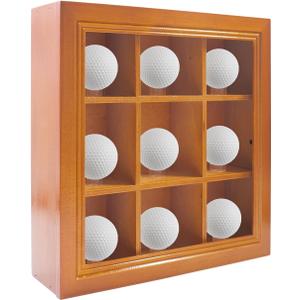 Wooden Golf Ball Display Case with Ring Bases, Tabletop & Wall Mounted Golf Ball Storage Box, 9 Holes Golfball Case with Clear Acrylic Door for Collections Memorabilia Signed Golfball