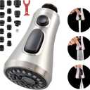 Kitchen Faucet Head Replacement, 3-Function Pull Down Faucet Spray Head with 15 Adapters - Replacement Pull-Out Sink Spout Sprayer Nozzle, Brushed Nickel