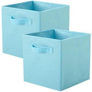 PowerKing Collapsible Storage Cubes with Handles, Fabric Foldable Bins for Closet Shelves, Durable Organization Storage Bins, 10.5'' x 11'' x 10.5'' (Blue, 2Pack)
