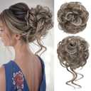 CJL HAIR 2PCS Messy Bun Hair Pieces Wavy Curly Synthetic Updo Chignon Fake Scrunchies Ponytail Extension for Women Middle Grey