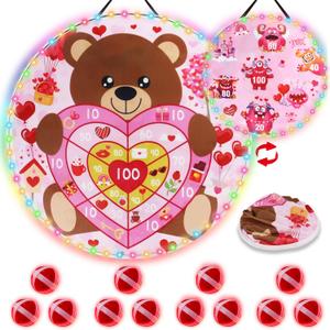 2 in 1 29" Large Valentine's Day Light Dart Board with Light Sticky Balls,Large Valentine's Day Bear and Monster Dart Board Game,Valentine's Day Party Supplies Indoor Outdoor Decor(Double Sided)