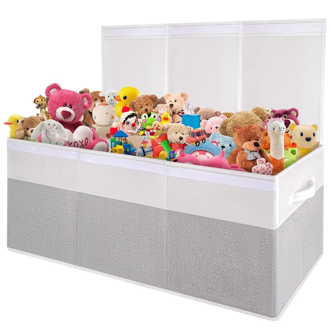 Kids Toy Box, Extra Large Toy Chest Bin with Lid, 118L Toy Storage Organizer Stuffed Animals Holder with Collapsible Divider and Sturdy Handle for Nursery Bedroom Living room, 36"L x 12.6"W x 16"H