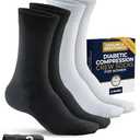 Pembrook Premium Diabetic Compression Crew Socks for Women - Moisture-Wicking Athletic Running Socks, Black, White Compression Socks - 2 Pairs pack of 4