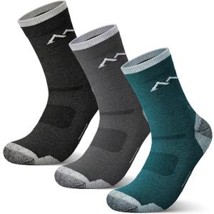 innotree 3 Pack Men's Merino Wool Hiking Socks, Micro Crew Cushioned Hiking Walking Thermal Moisture Wicking Trekking Socks, X Large