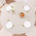 Round Vinyl Fitted Tablecloth with Flannel Backing Elastic Edge Design Table Cover Waterproof Oil-Proof PVC Table Cloth Stain-Resistant Best for 37"-44" Round (White Dots)