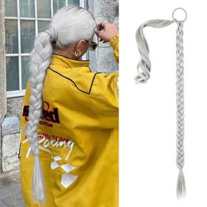 SEIKEA Long DIY Braided Ponytail Extension with Hair Tie Straight Wrap Around Hair Extensions Ponytail Natural Soft Synthetic Hairpiece Silver Mist Grey 34 Inch (After Braided 30 Inch) (34 Inch 180G (Pack of 1))