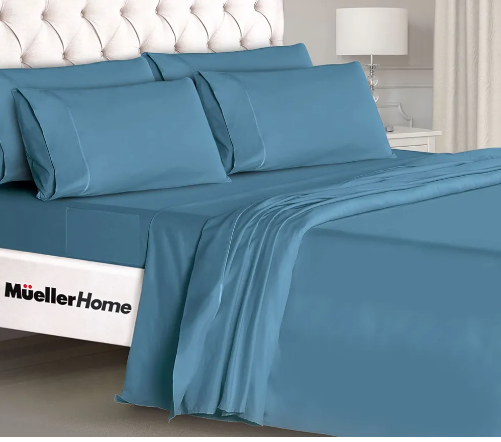 Mueller UltraTemp 6 PC Queen Sheet Set - Ultra-Soft Luxury Series, Cooling & Breathable Hotel Luxury Bed Sheets, Deep Pocket Wrinkle-Free Oeko-TEX, Denim