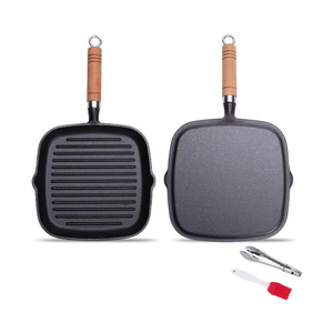 Nonstick Cast Iron Grill Pan with Double Spouts, 8.7-inch Durable Skillet for Stove Tops, Ideal for Indoor & Outdoor Cooking (8.7inch / 22cm)