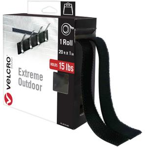 VELCRO Brand Extreme Outdoor Mounting Tape | 20Ft x 1 In, Holds 15 lbs | Strong Heavy Duty Stick on Adhesive | Mount on Brick, Concrete for Hanging, 30702 (Black)